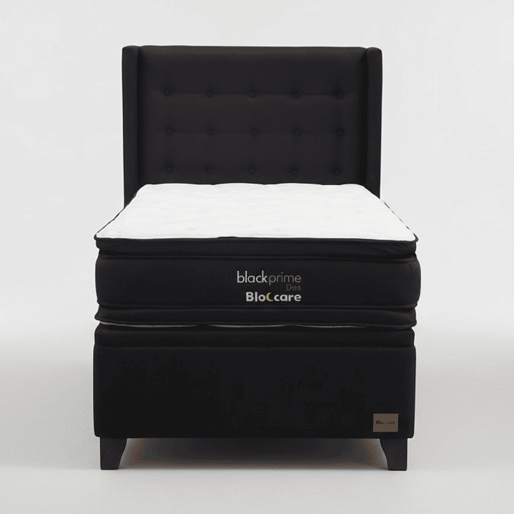 Cama Baul 1.5 Plaza + Colchon Black Prime - Modelo Dos + Respaldo / Con Patas De Madera (Negro) 5
