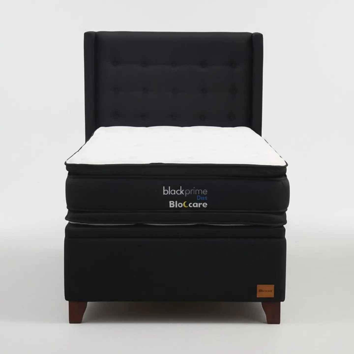 Cama Baul 1.5 Plaza + Colchon Black Prime - Modelo Dos + Respaldo / Con Patas De Madera (Negro) 5