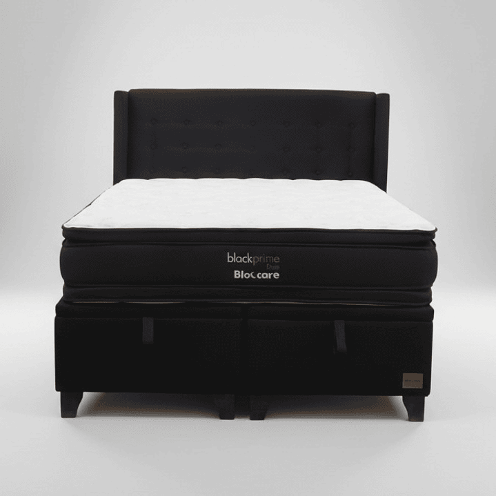 Cama Baul King + Colchon Black Prime - Modelo Dos + Respaldo / Con Patas De Madera (Negro) 4