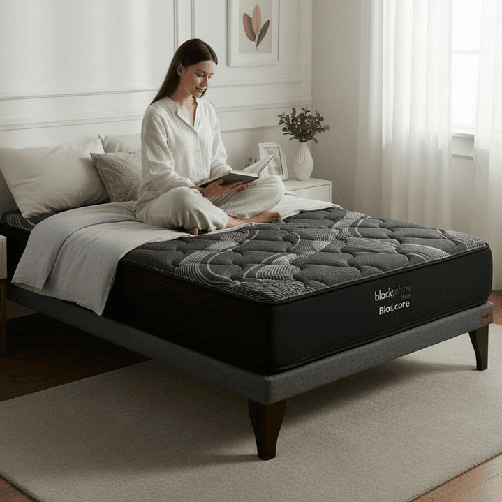 Cama 1 Plaza Box 8 cm + Colchon Black Prime - Modelo Uno / Con Patas De Madera (Gris) 1