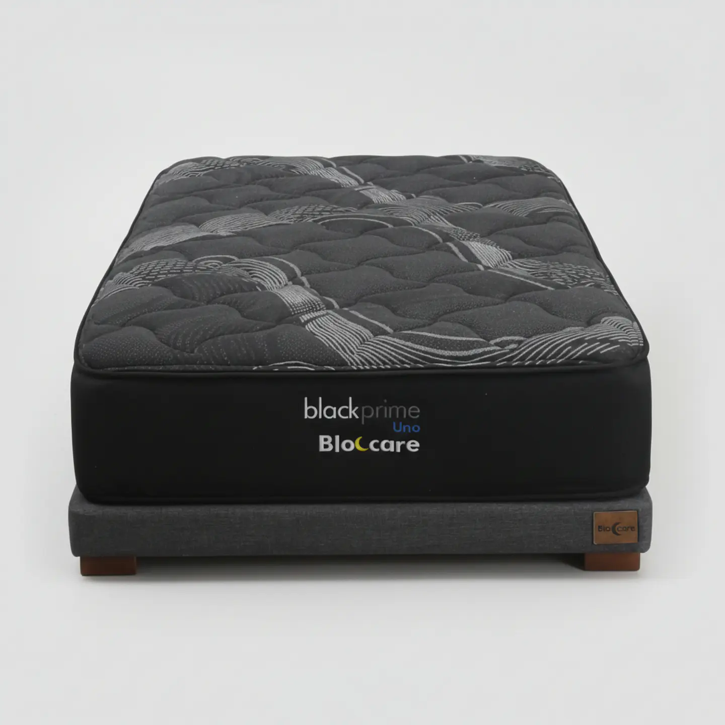 Cama 1 Plaza Box 8 cm + Colchon Black Prime - Modelo Uno / Con Patas De Madera (Gris) 3
