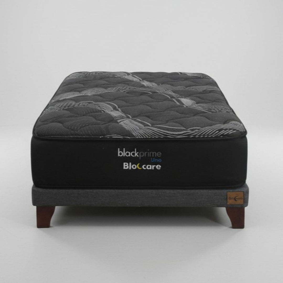Cama 1 Plaza Box 8 cm + Colchon Black Prime - Modelo Uno / Con Patas De Madera (Gris) 5