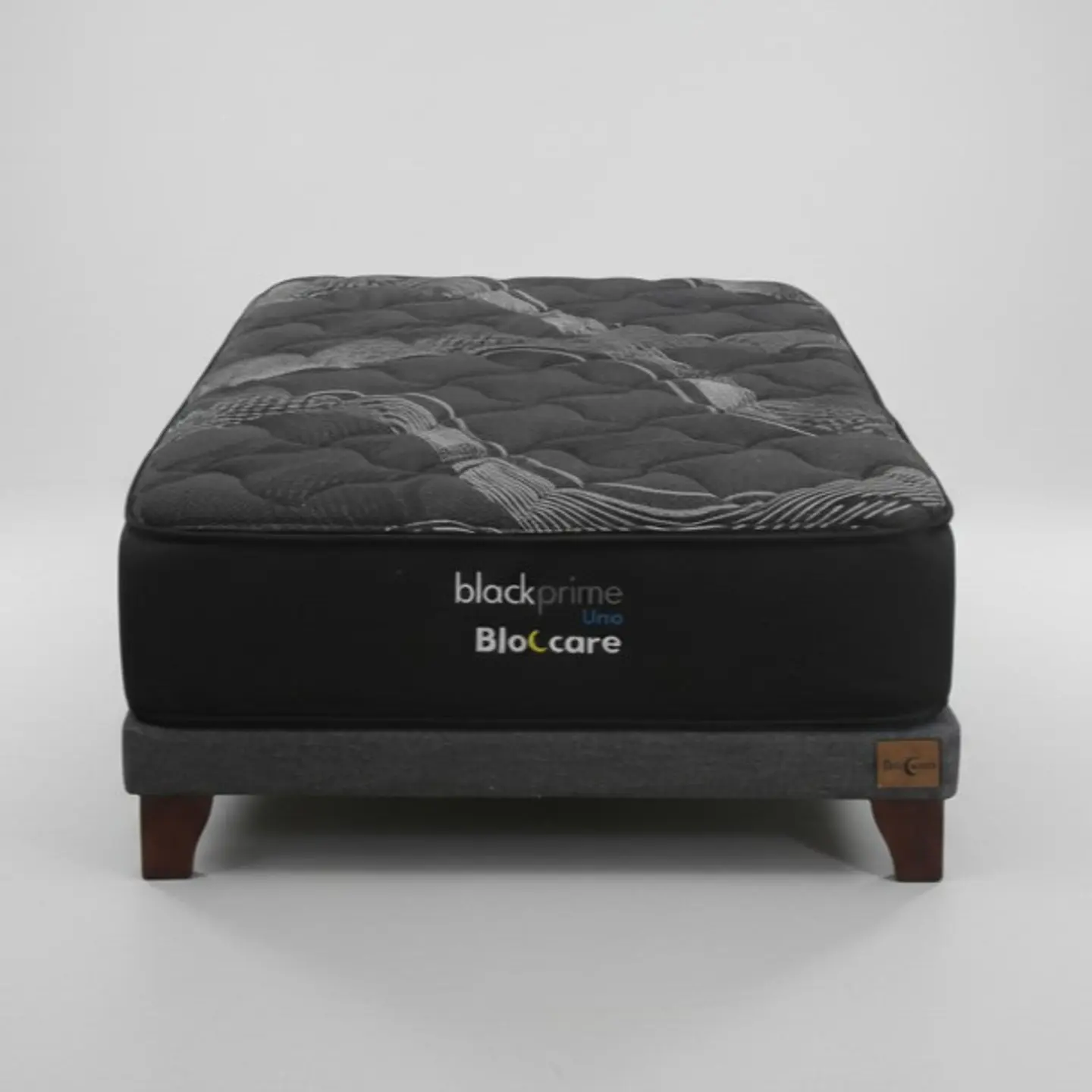 Cama 1 Plaza Box 8 cm + Colchon Black Prime - Modelo Uno / Con Patas De Madera (Gris) 5