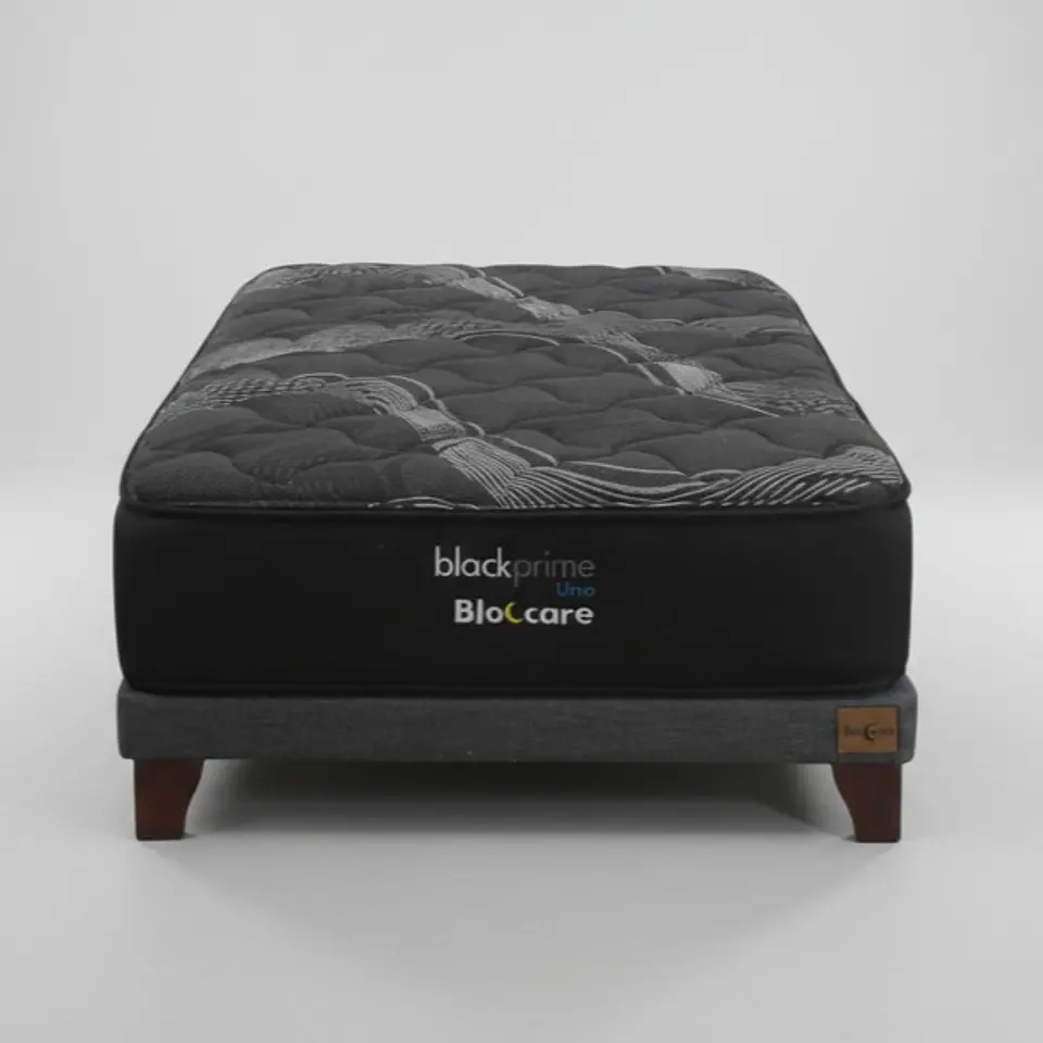 Cama 1 Plaza Box 8 cm + Colchon Black Prime - Modelo Uno / Con Patas De Madera (Gris) 5