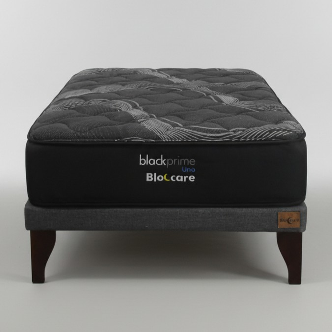 Cama 1 Plaza Box 8 cm + Colchon Black Prime - Modelo Uno / Con Patas De Madera (Gris) 7