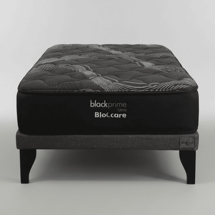 Cama 1 Plaza Box 8 cm + Colchon Black Prime - Modelo Uno / Con Patas De Madera (Gris) 7