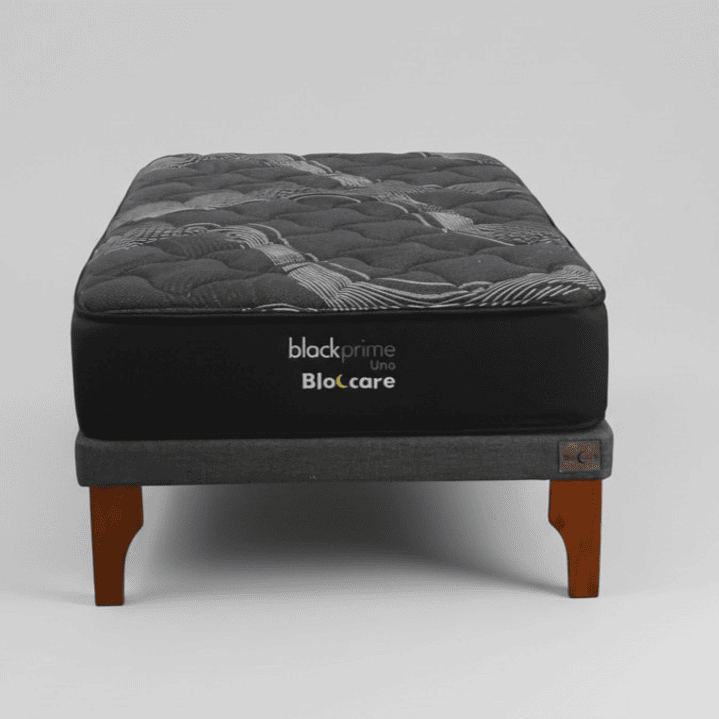 Cama 1 Plaza Box 8 cm + Colchon Black Prime - Modelo Uno / Con Patas De Madera (Gris) 9