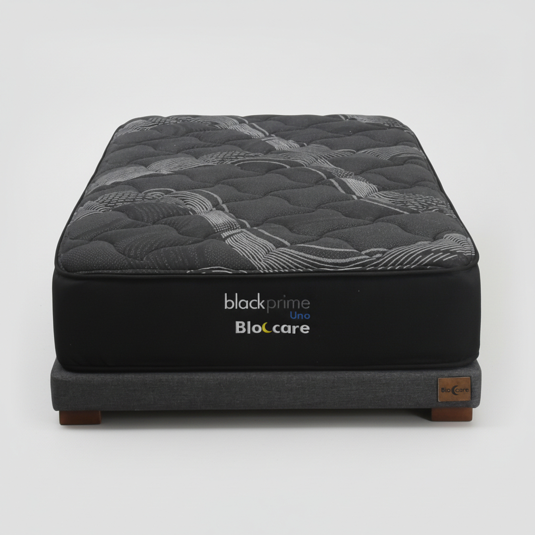 Cama 1.5 Plaza Box 8 cm + Colchon Black Prime - Modelo Uno / Con Patas De Madera (Gris) 3