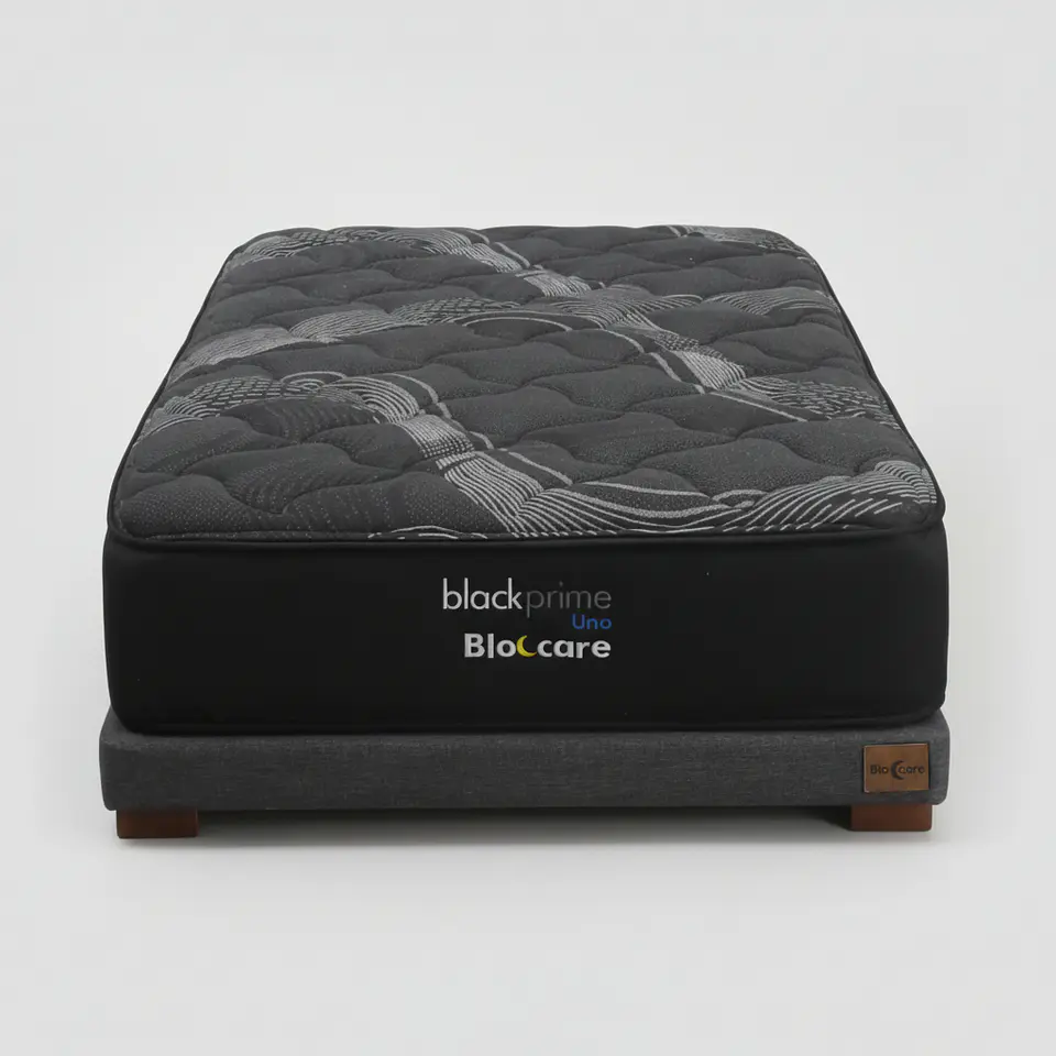 Cama 1.5 Plaza Box 8 cm + Colchon Black Prime - Modelo Uno / Con Patas De Madera (Gris) 3