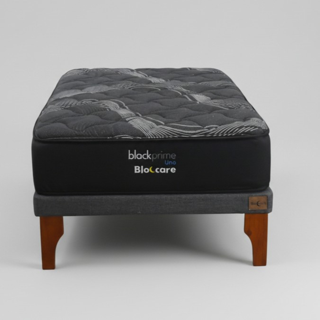 Cama 1.5 Plaza Box 8 cm + Colchon Black Prime - Modelo Uno / Con Patas De Madera (Gris) 9