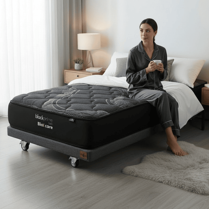 Cama 1 Plaza Box 8 cm + Colchon Black Prime - Modelo Uno- Ruedas A Eleccion (Gris) 1