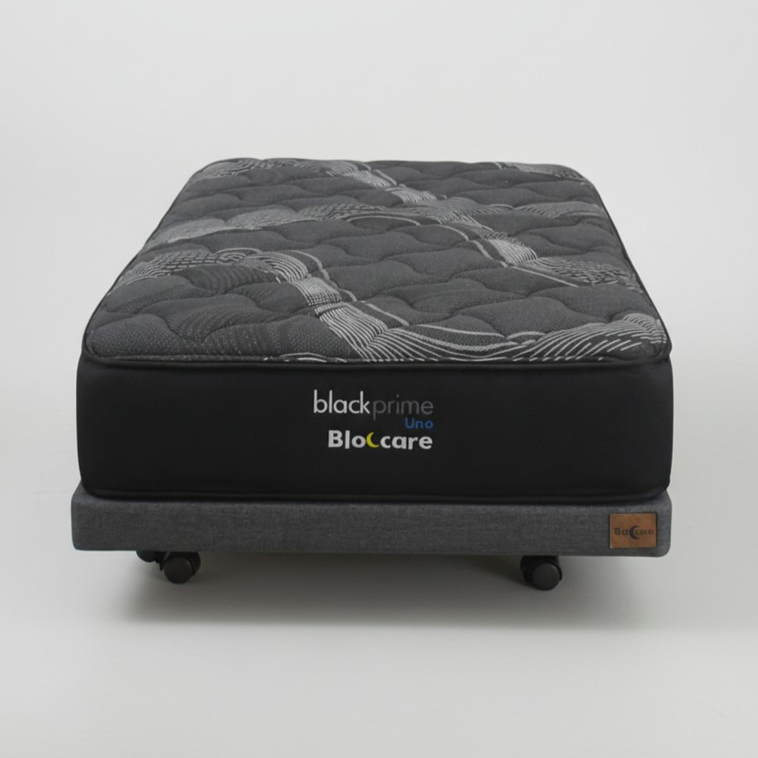 Cama 1 Plaza Box 8 cm + Colchon Black Prime - Modelo Uno- Ruedas A Eleccion (Gris) 9