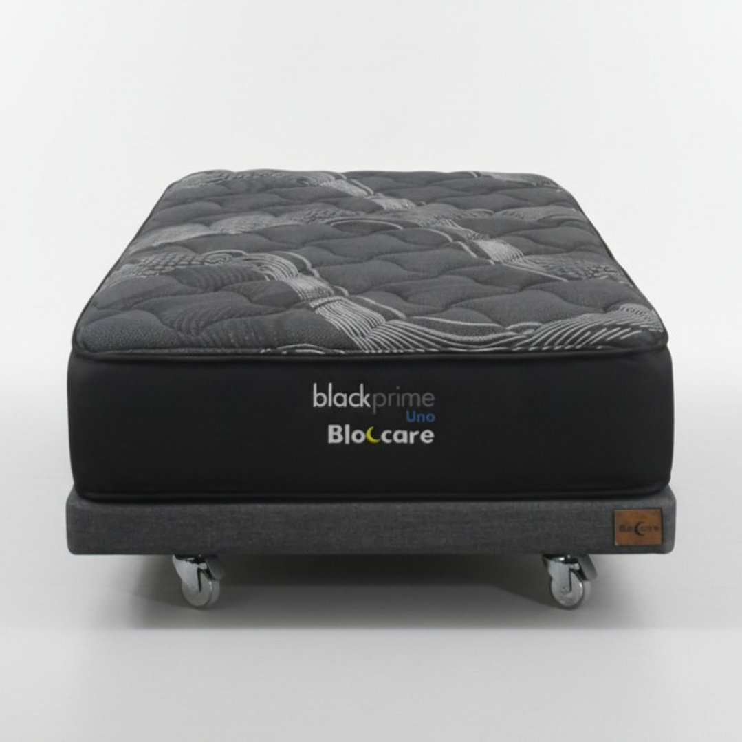 Cama 1.5 Plaza Box 8 cm + Colchon Black Prime - Modelo Uno- Ruedas A Eleccion (Gris) 5