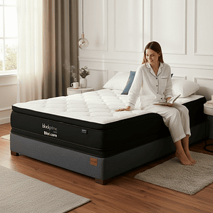 Cama 1.5 Plaza Box 8 cm + Colchon Black Prime - Modelo Dos - Patas De Madera (Gris)