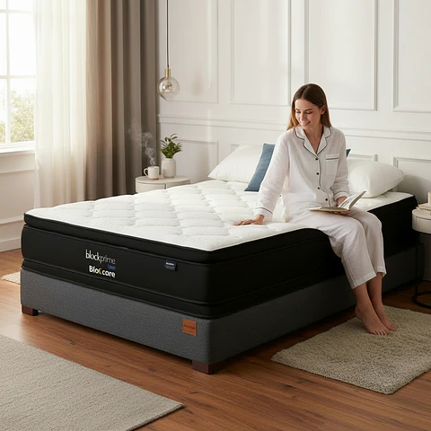 Cama 1.5 Plaza Box 8 cm + Colchon Black Prime - Modelo Dos - Patas De Madera (Gris)