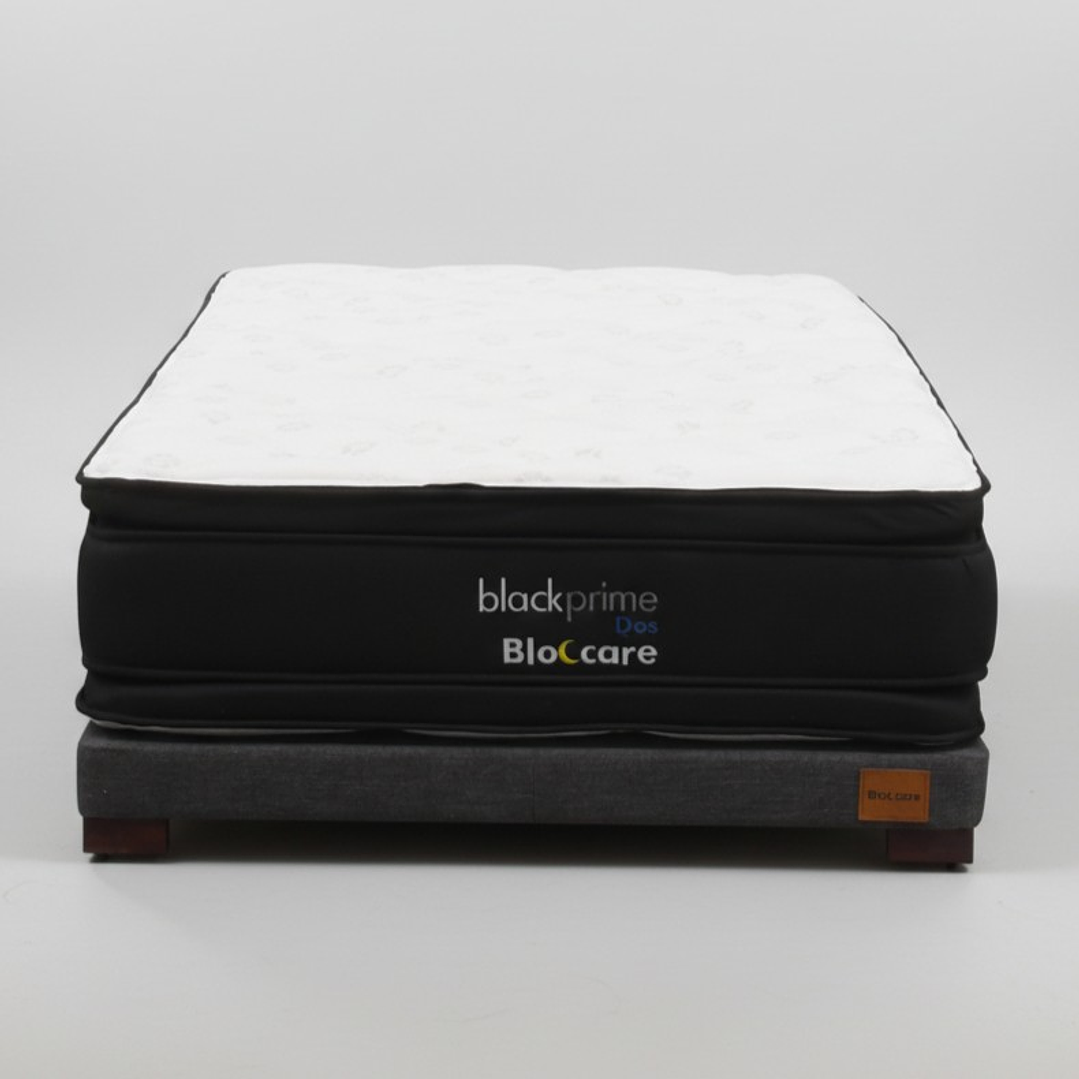 Cama 1.5 Plaza Box 8 cm + Colchon Black Prime - Modelo Dos - Patas De Madera (Gris) 2