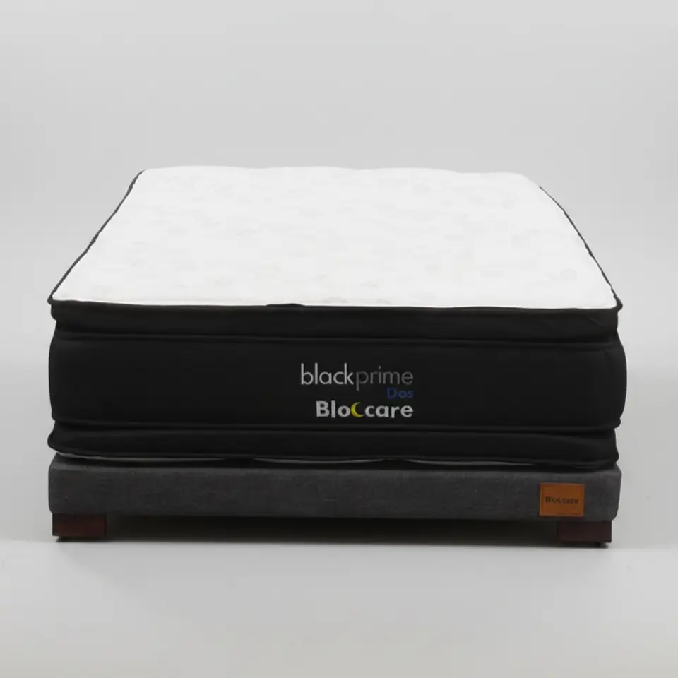 Cama 1.5 Plaza Box 8 cm + Colchon Black Prime - Modelo Dos - Patas De Madera (Gris) 2
