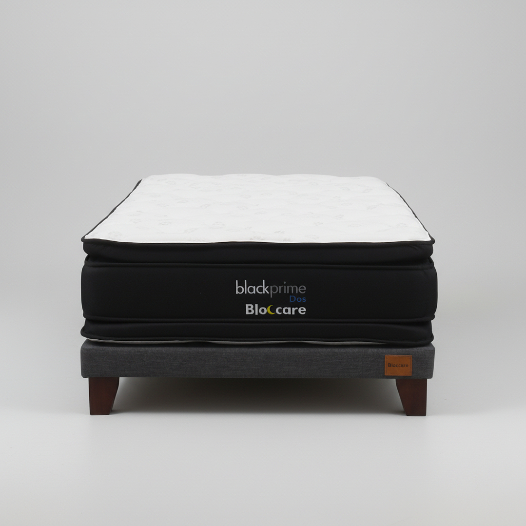 Cama 1.5 Plaza Box 8 cm + Colchon Black Prime - Modelo Dos - Patas De Madera (Gris) 4