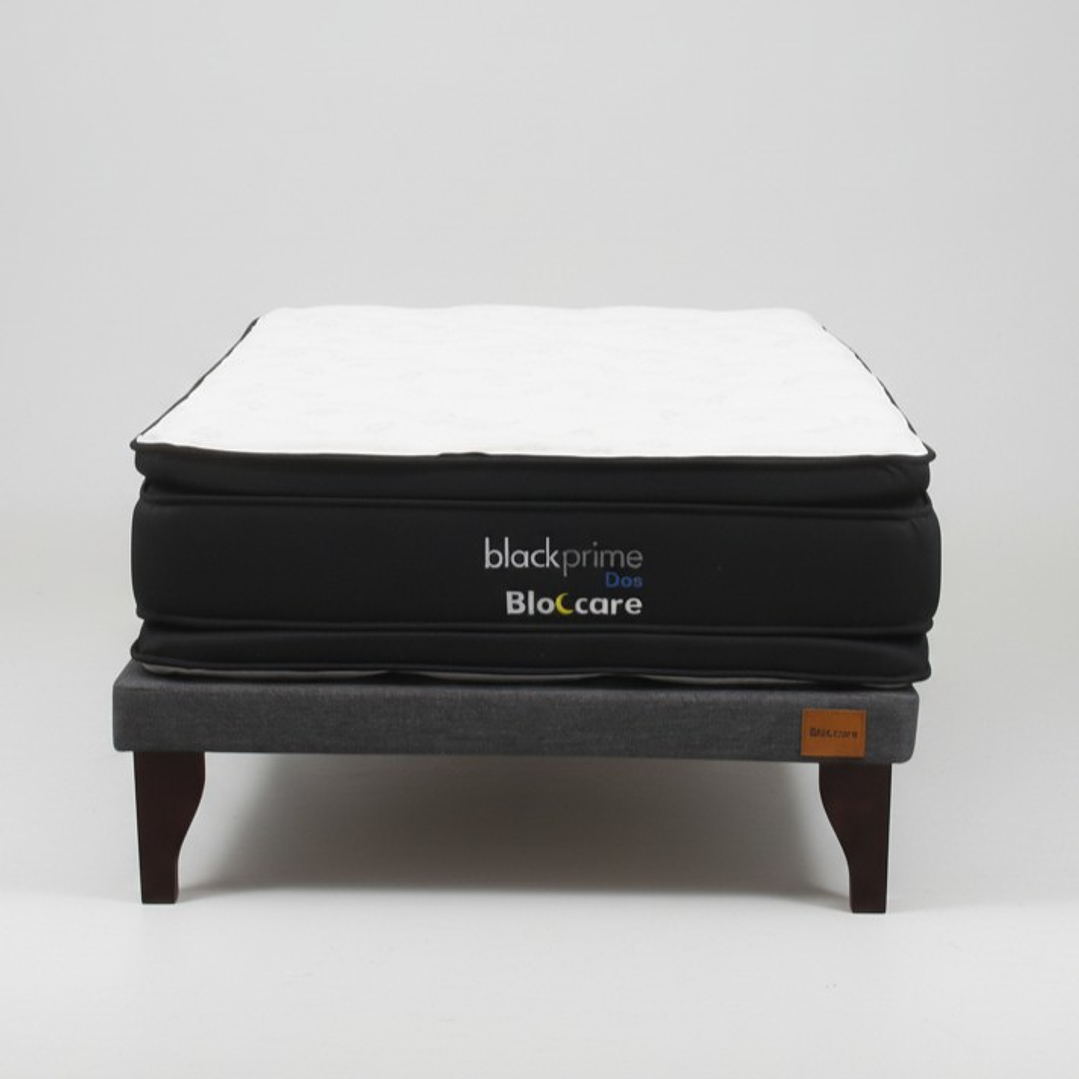 Cama 1.5 Plaza Box 8 cm + Colchon Black Prime - Modelo Dos - Patas De Madera (Gris) 6