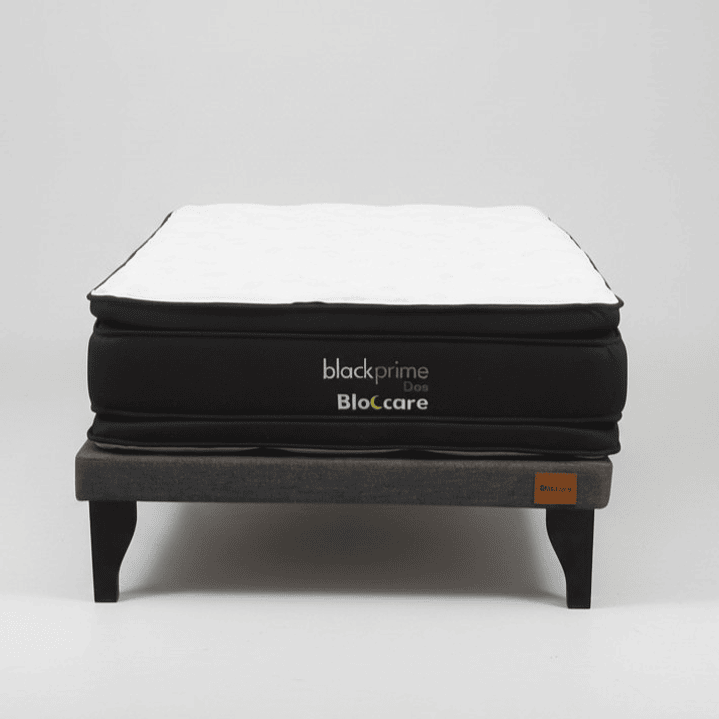 Cama 1.5 Plaza Box 8 cm + Colchon Black Prime - Modelo Dos - Patas De Madera (Gris) 6