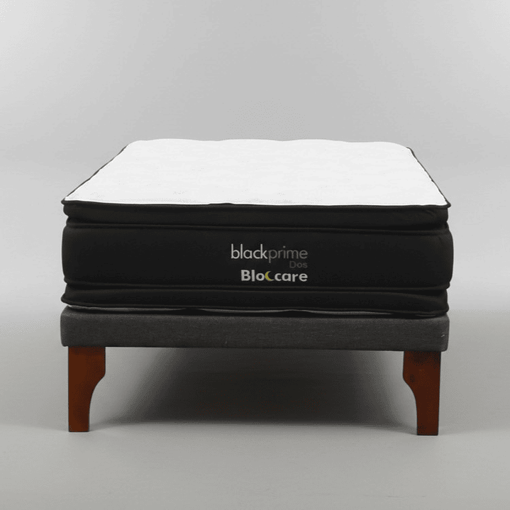 Cama 1.5 Plaza Box 8 cm + Colchon Black Prime - Modelo Dos - Patas De Madera (Gris) 8