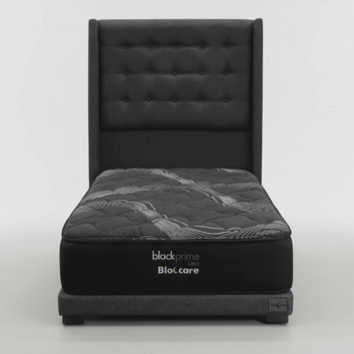 Cama 1 Plaza Box 8 cm + Colchon Black Prime - Modelo Uno + Respaldo / Con Patas De Madera (Gris) 2