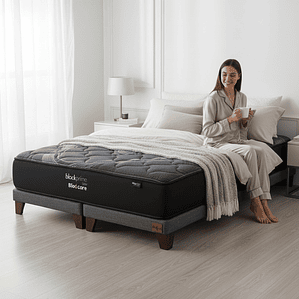Cama 2 Plaza Box 8 cm + Colchon Black Prime - Modelo Uno / Con Patas De Madera (Gris)