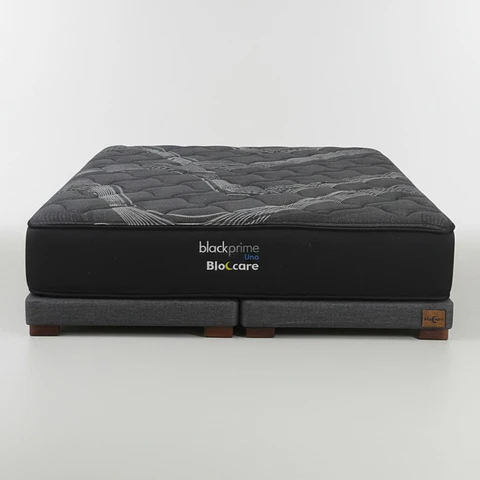 Cama 2 Plaza Box 8 cm + Colchon Black Prime - Modelo Uno / Con Patas De Madera (Gris)