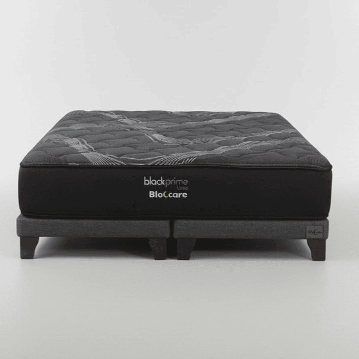 Cama 2 Plaza Box 8 cm + Colchon Black Prime - Modelo Uno / Con Patas De Madera (Gris) 4