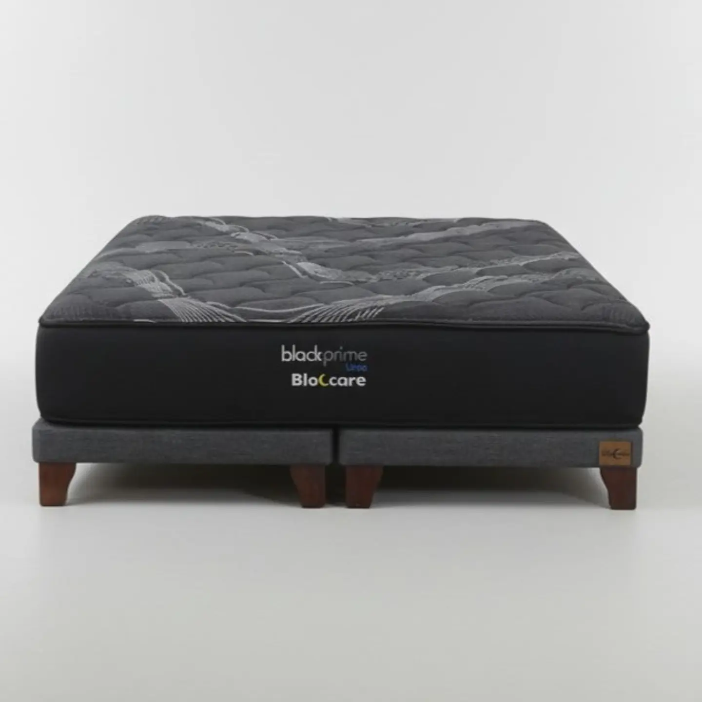 Cama 2 Plaza Box 8 cm + Colchon Black Prime - Modelo Uno / Con Patas De Madera (Gris) 4