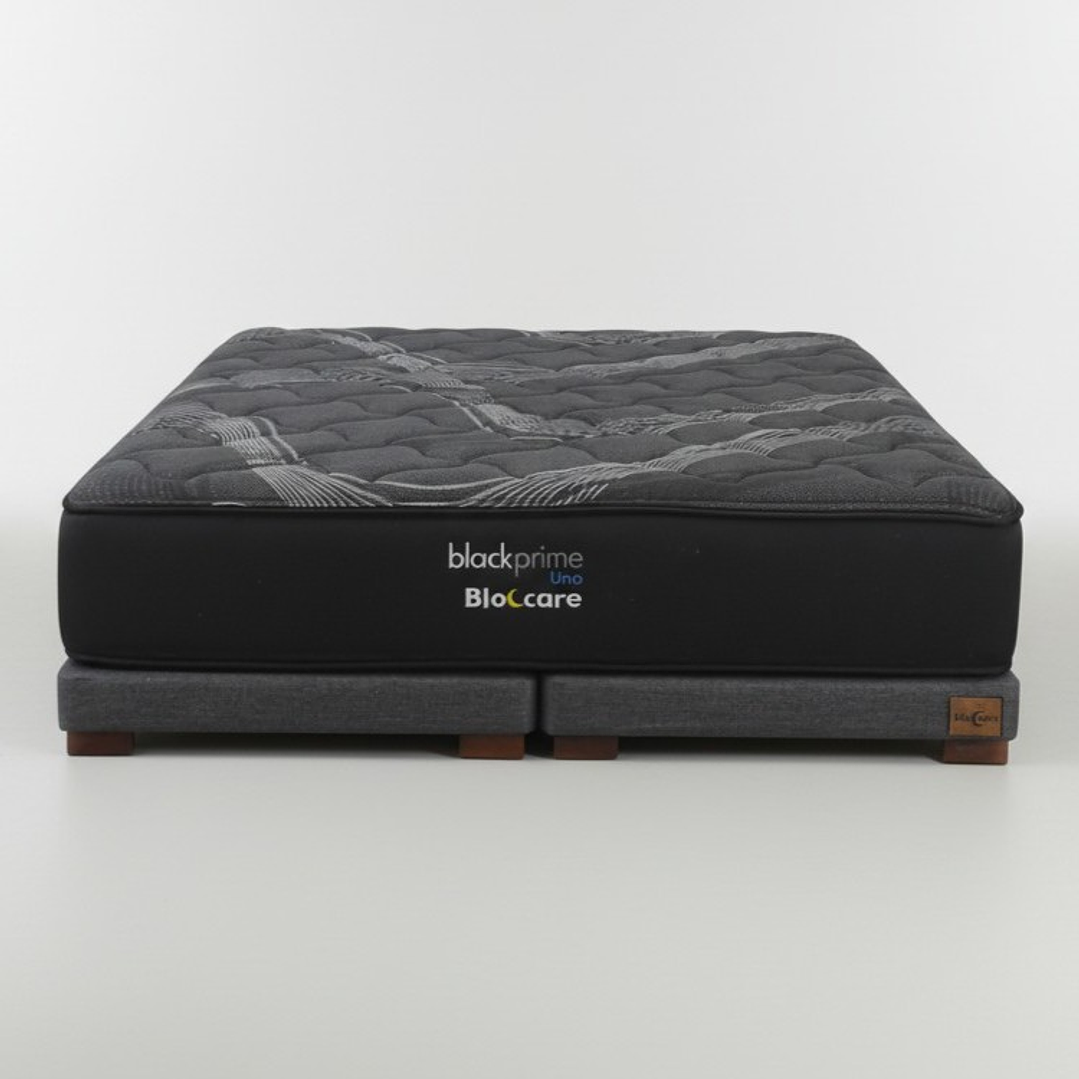 Cama King Box 8 cm + Colchon Black Prime - Modelo Uno / Con Patas De Madera (Gris) 2