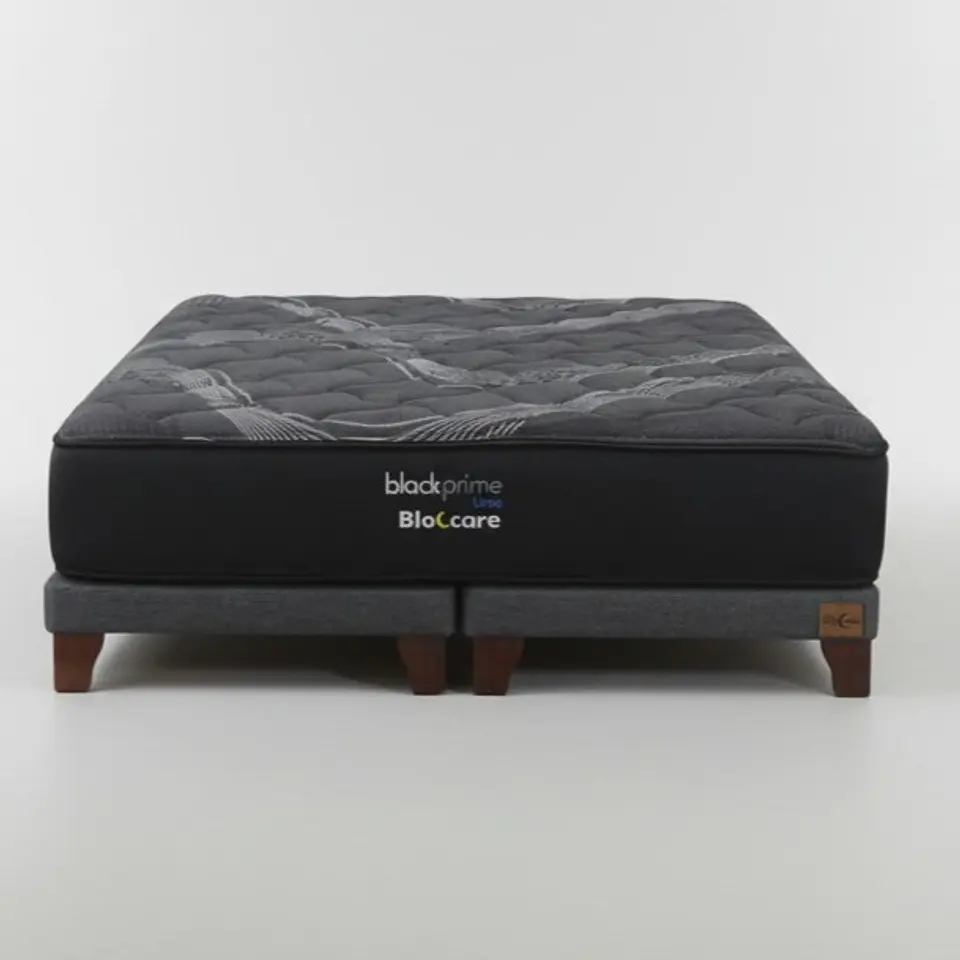 Cama King Box 8 cm + Colchon Black Prime - Modelo Uno / Con Patas De Madera (Gris) 4