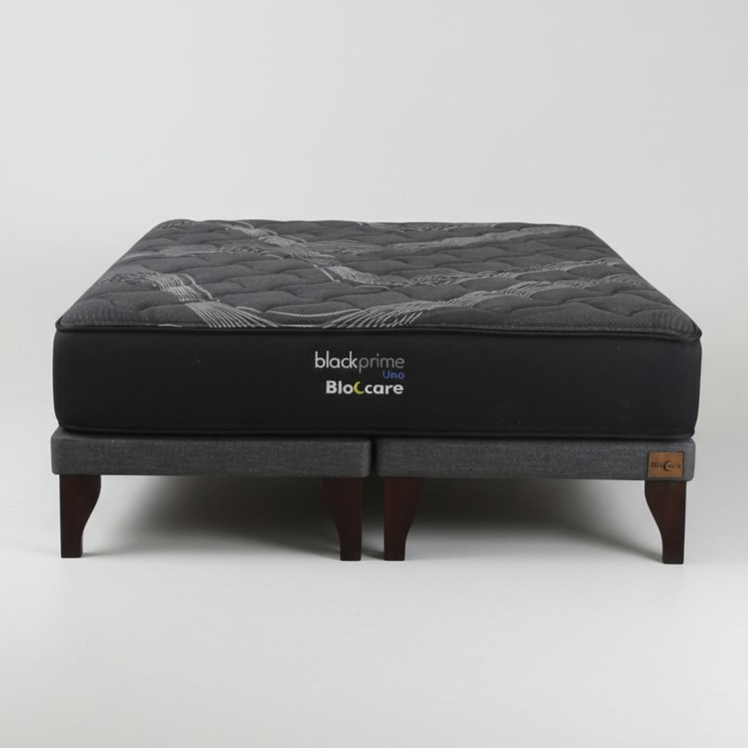 Cama King Box 8 cm + Colchon Black Prime - Modelo Uno / Con Patas De Madera (Gris) 6
