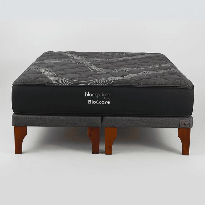 Cama King Box 8 cm + Colchon Black Prime - Modelo Uno / Con Patas De Madera (Gris) 8