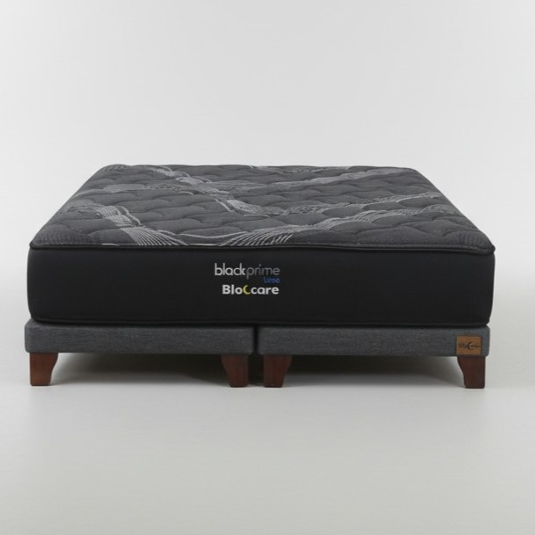 Cama Super King Box 8 cm + Colchon Black Prime - Modelo Uno / Con Patas De Madera (Gris) 4