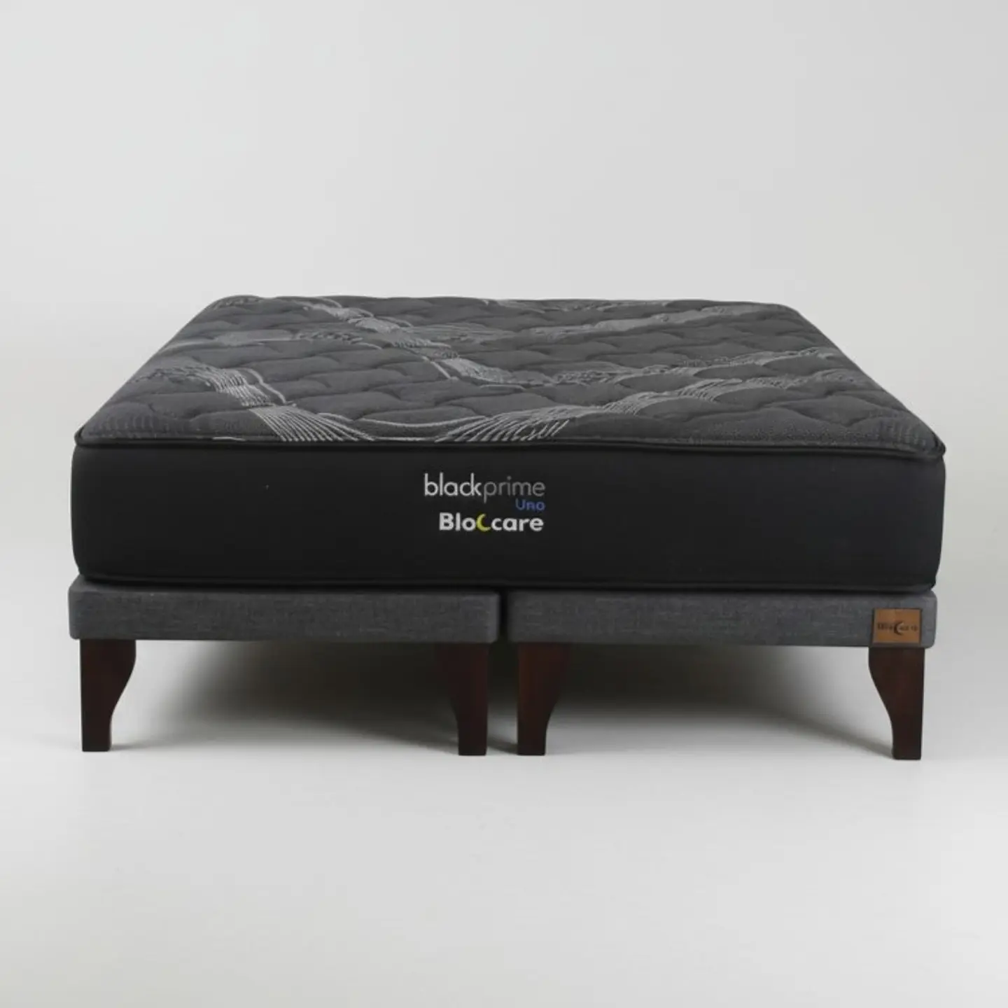 Cama Super King Box 8 cm + Colchon Black Prime - Modelo Uno / Con Patas De Madera (Gris) 6