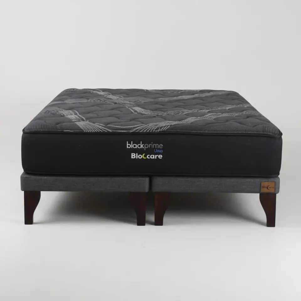 Cama Super King Box 8 cm + Colchon Black Prime - Modelo Uno / Con Patas De Madera (Gris) 6
