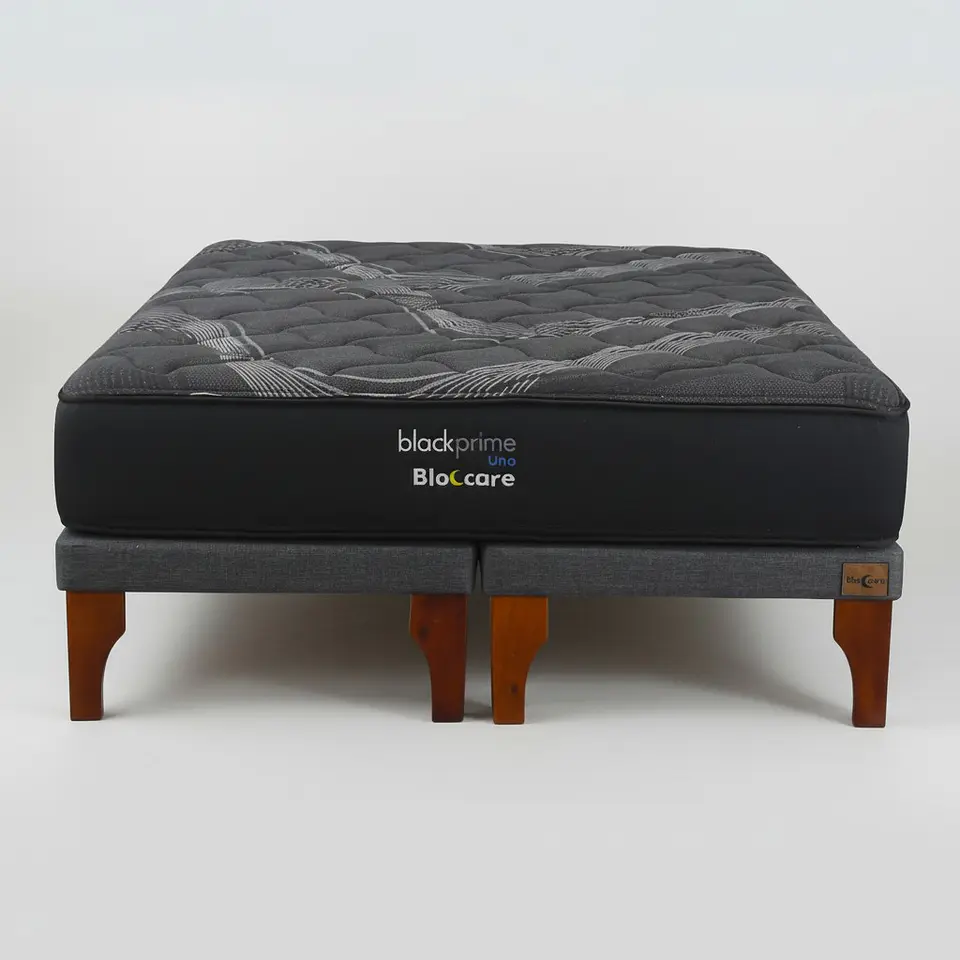 Cama Super King Box 8 cm + Colchon Black Prime - Modelo Uno / Con Patas De Madera (Gris) 8
