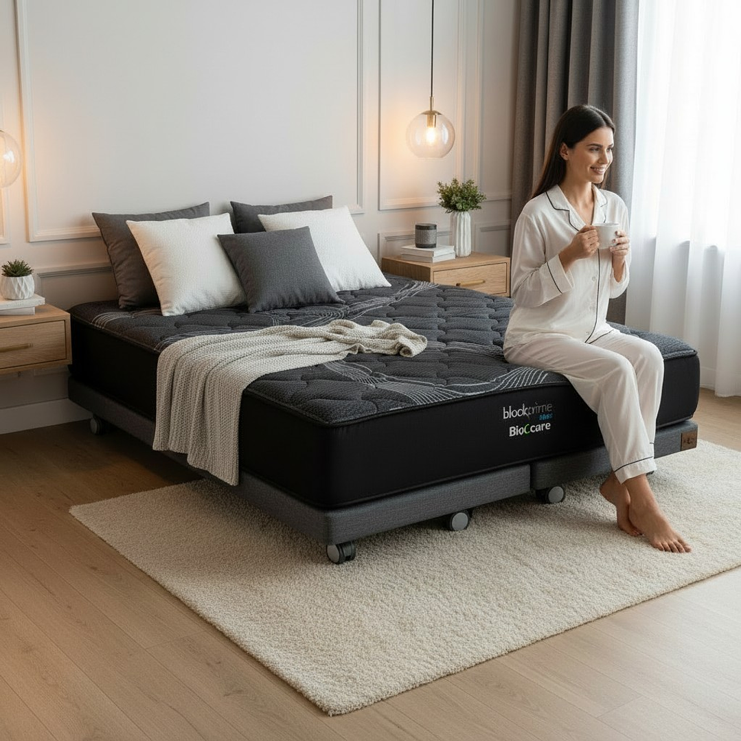 Cama King Box 8 cm + Colchon Black Prime - Modelo Uno- Ruedas A Eleccion (Gris) 1