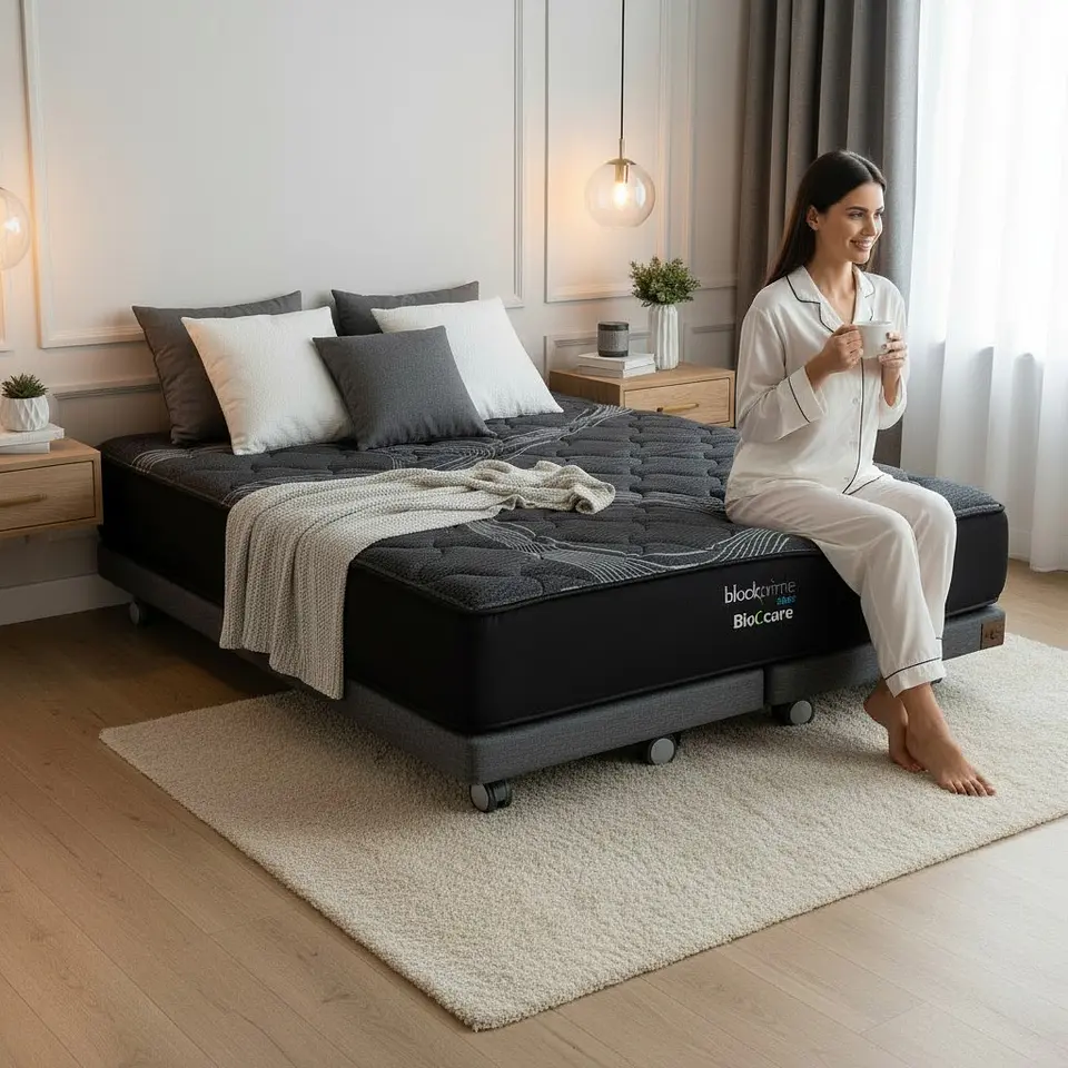 Cama King Box 8 cm + Colchon Black Prime - Modelo Uno- Ruedas A Eleccion (Gris) 1