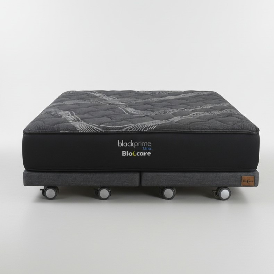 Cama King Box 8 cm + Colchon Black Prime - Modelo Uno- Ruedas A Eleccion (Gris) 3