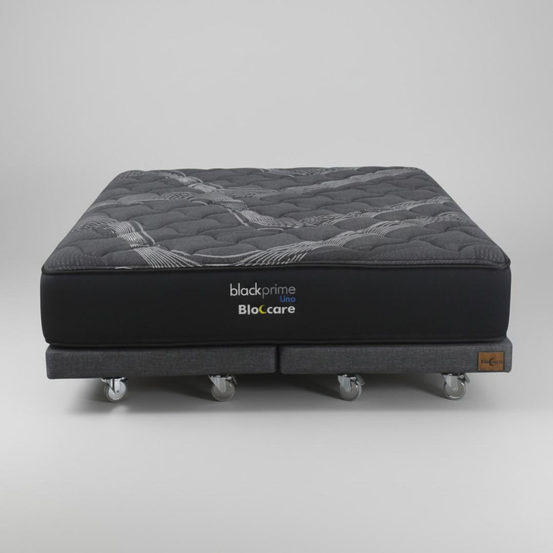 Cama King Box 8 cm + Colchon Black Prime - Modelo Uno- Ruedas A Eleccion (Gris) 5