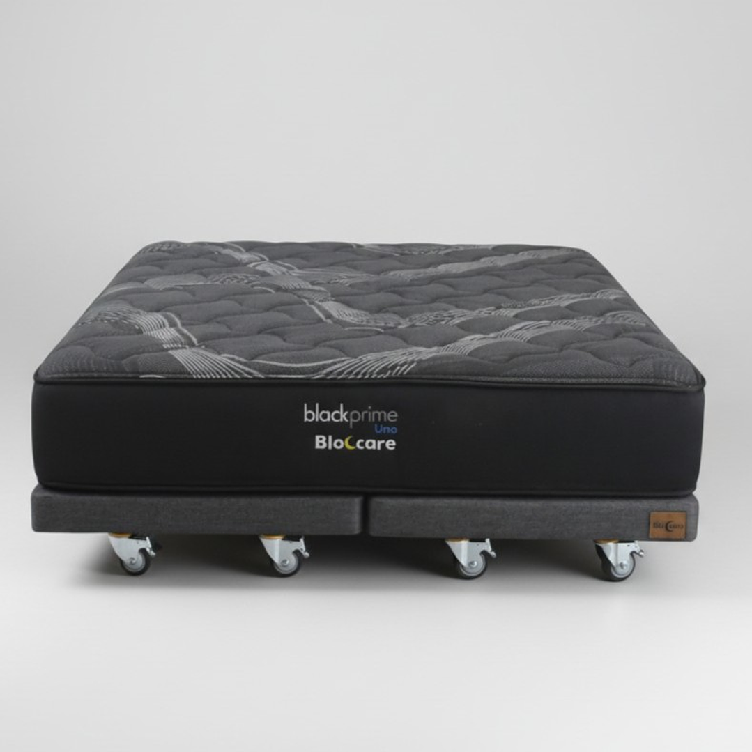 Cama King Box 8 cm + Colchon Black Prime - Modelo Uno- Ruedas A Eleccion (Gris) 7