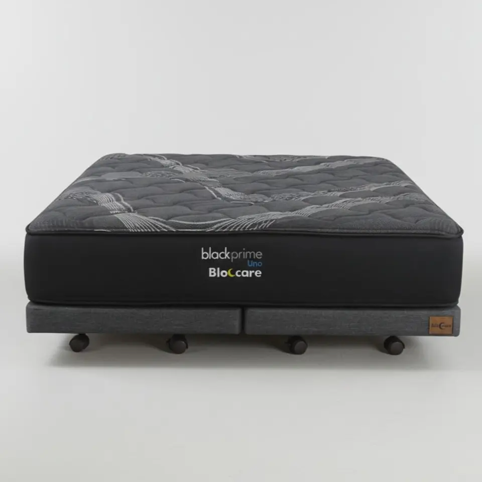 Cama King Box 8 cm + Colchon Black Prime - Modelo Uno- Ruedas A Eleccion (Gris) 9