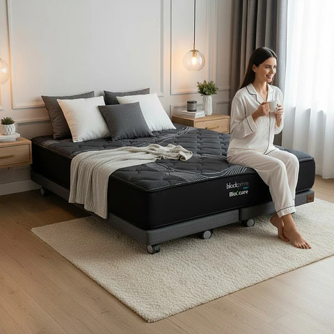 Cama Super King Box 8 cm + Colchon Black Prime - Modelo Uno- Ruedas A Eleccion (Gris)