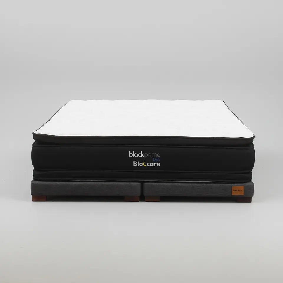 Cama 2 Plaza Box 8 cm + Colchon Black Prime - Modelo Dos - Patas De Madera (Gris) 2