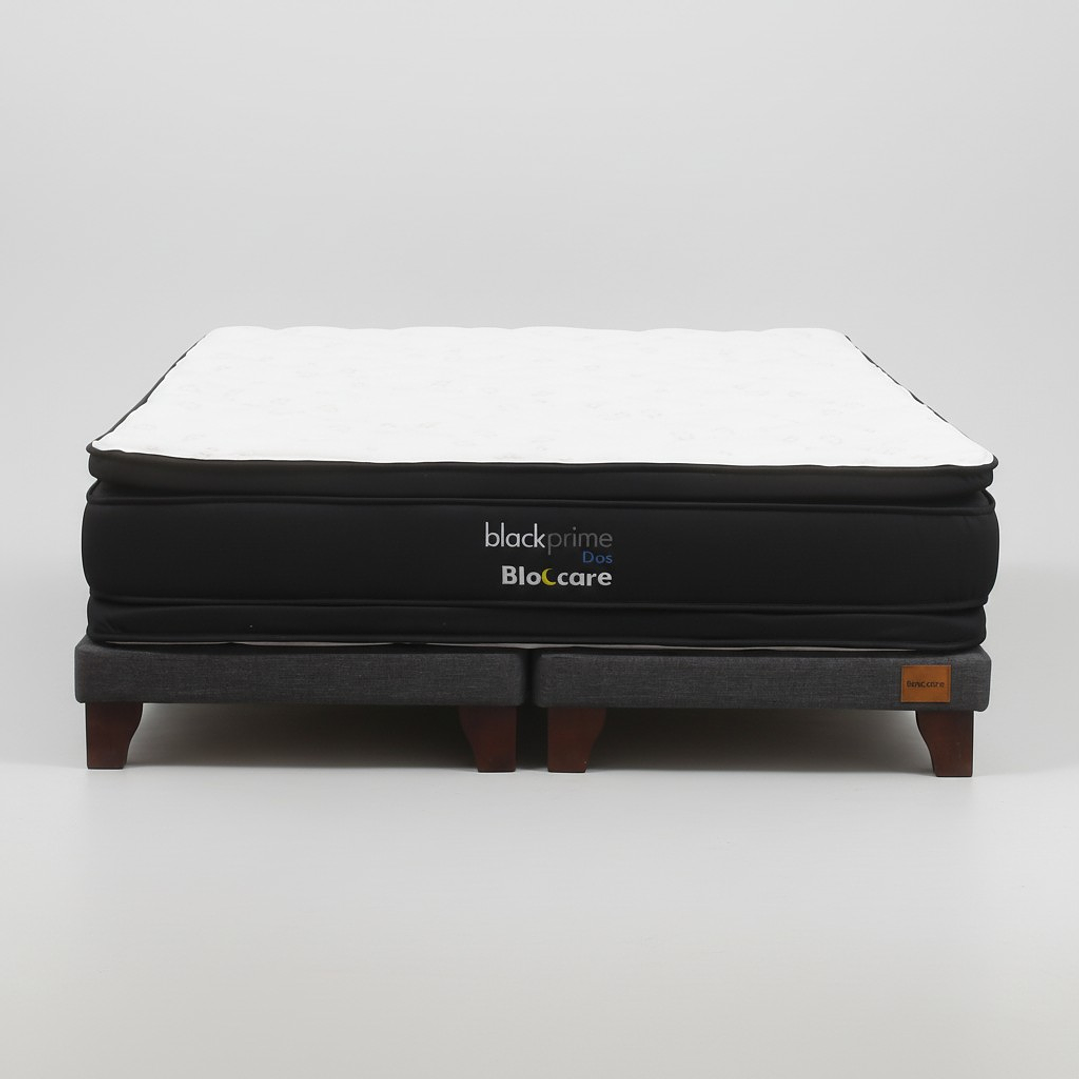 Cama 2 Plaza Box 8 cm + Colchon Black Prime - Modelo Dos - Patas De Madera (Gris) 4