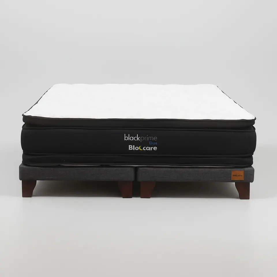 Cama 2 Plaza Box 8 cm + Colchon Black Prime - Modelo Dos - Patas De Madera (Gris) 4