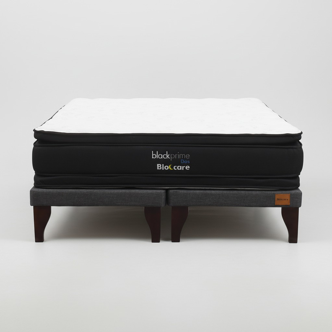 Cama 2 Plaza Box 8 cm + Colchon Black Prime - Modelo Dos - Patas De Madera (Gris) 6
