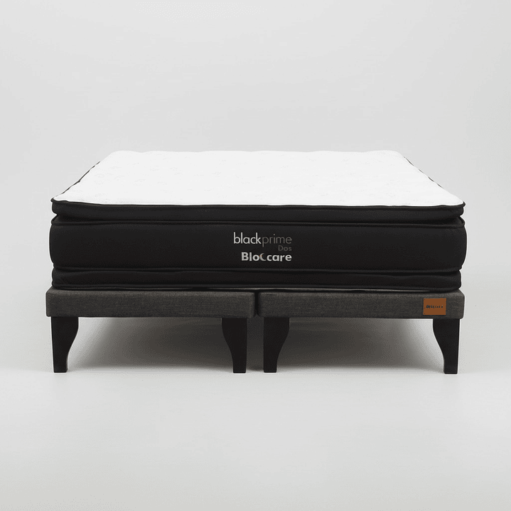 Cama 2 Plaza Box 8 cm + Colchon Black Prime - Modelo Dos - Patas De Madera (Gris) 6
